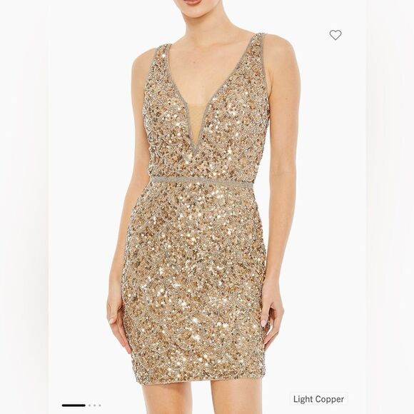 NWT Mag Duggal women’s light copper sequined bodycon mini dress size 6 - Picture 1 of 13